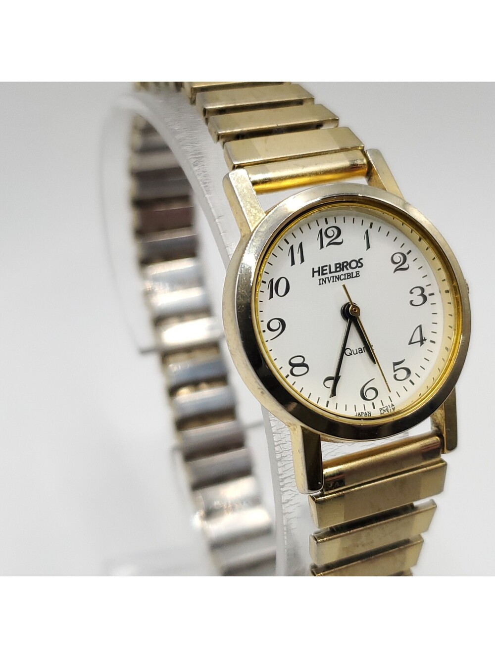 Helbros Invincible Quartz Womens Watch 25mm New Battery White Dial Gold Tone